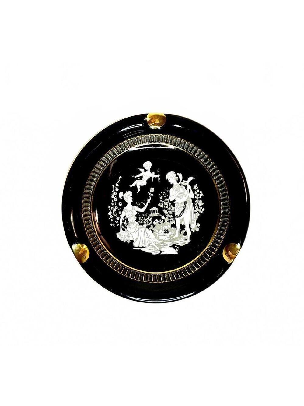 Vintage Deep Cobalt Blue Florentine Ashtray With Gold Accents - Romance
